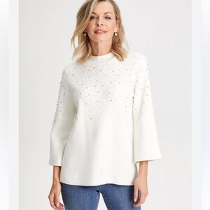 Laura Embellished Mock Neck Sweater White